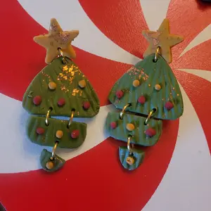 Christmas Tree Clay Earrings - Festive Holiday Accessories