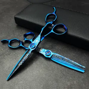 Wingsbro Professional Hair Cutting Scissors, Blue Patterned Flat Shears, 6.0 Inch Thinning Clippers, Salon Quality Hairdressing Tools, Barber Equipment, Hair Cutting Accessories