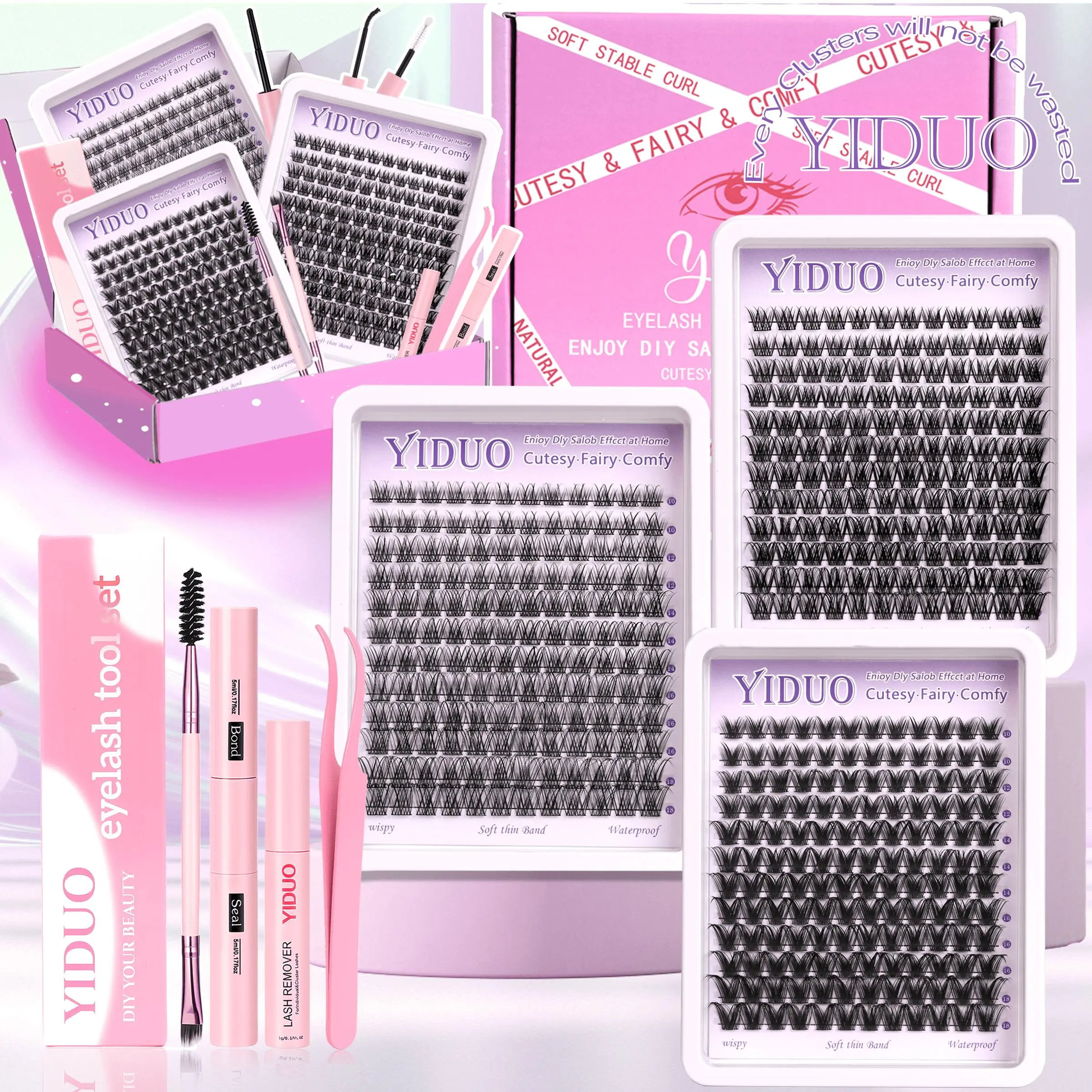 Mixed Length Individual False Eyelashes Kit, Natural Look DIY Dramatic Lashes Eyelash Extensions, Self Grafting Curl Eyelashes, Eye Makeup Enhancement False Eyelashes, Cosmetic, Lash Clusters