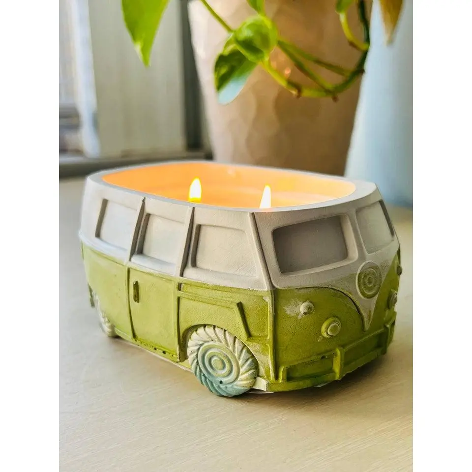 Empty Candle Container Vintage Van/Bus Cement/Concrete Retro Decor