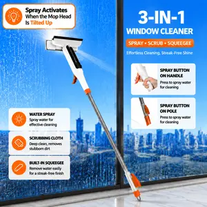 3-in-1 Glass Cleaning Kit – Durable Metal Pole, Silicone Scraper & Water Spray Wand, Ergonomic Easy-Grip Handle, 122cm Extendable Pole, Streak-Free Cleaning for High Windows, Shower Doors & Car Windshields