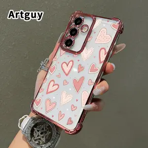 Phone Case Compatible with Samsung Galaxy S23 Ultra S24 Plus S25 S22+ FE Edge Hearts in Harmony Pattern Transparent Full Lens Protector Anti-slip Protective Cover