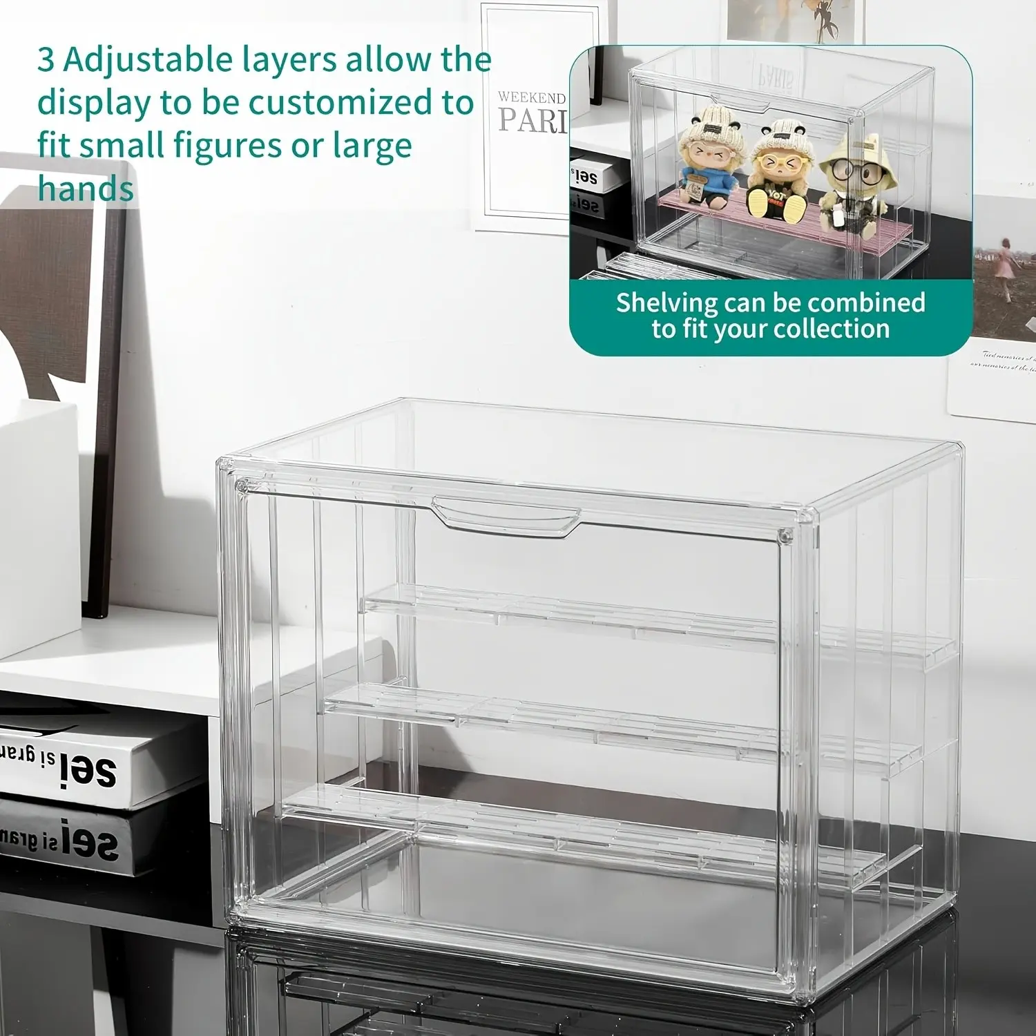 Stackable 3-Layer Acrylic Display Case with Magnetic Door | Dust-Proof Clear Storage for Mini Figures Collectibles | Adjustable Shelves for Action Figures Figurine Storage Figurine Box Acrylic Material