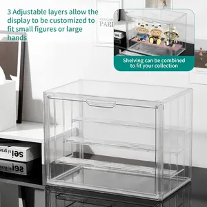 Stackable 3-Layer Acrylic Display Case with Magnetic Door | Dust-Proof Clear Storage for Mini Figures Collectibles | Adjustable Shelves for Action Figures