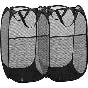 2 Pack Pop Up Laundry Hampers, Collapsible Mesh Laundry Basket, Foldable Clothes Hampers for Bathroom, College Dorm, Travel, Cruise (Black)