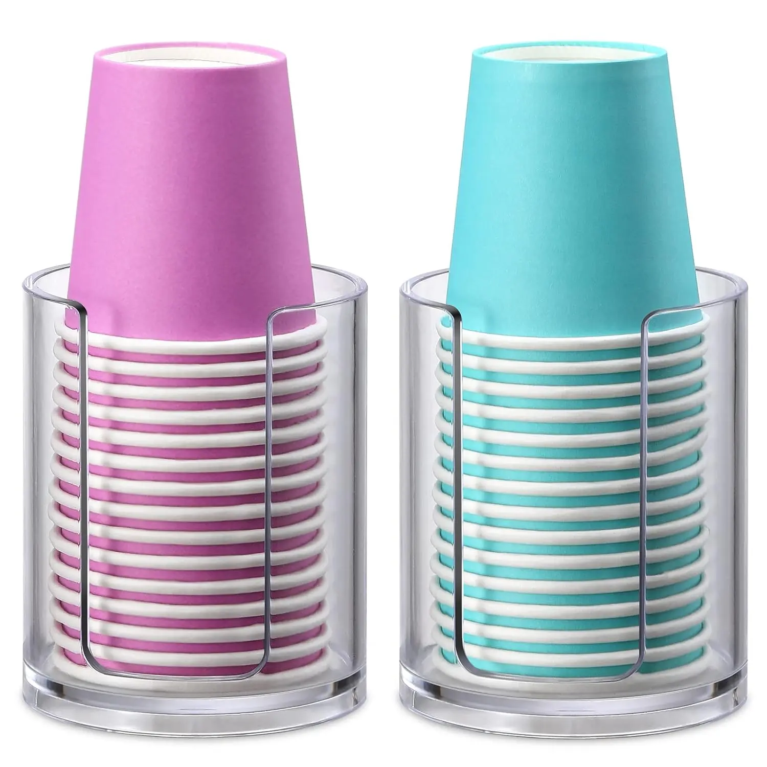 2 Pack Bathroom Cup Dispensers with Pink & Teal Cups Mouthwash Cup Holders and Small Disposable Paper Cup Holders for Bathroom Use