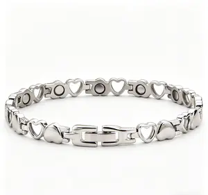 Ladies' Stainless Steel Magnetic Bracelet - Elegant heart-shaped design with magnet, including disassembly tool, perfect anniversary or birthday gift