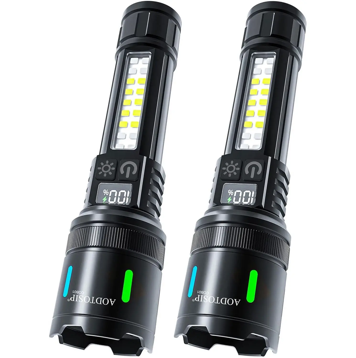 2PCS Rechargeable Flashlight, LED Flashlight, COB LED Flashlight, High Lumens Flashlight, Magnetic Flashlight, USB-C Charging Flashlight, Portable Flash Light with LCD Battery Display, Side Work Light, Outdoor Flashlight for Camping, Hiking, Garage