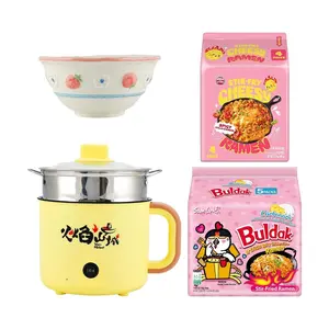 Vegas Hot Pot & OTTOGI Cheddar Cheese Ramen Set - 4 Packs Korean Spicy Stir-Fried Noodles, Instant Ramyeon Snack, Authentic Flavor, Real Cheddar, Flat Noodles