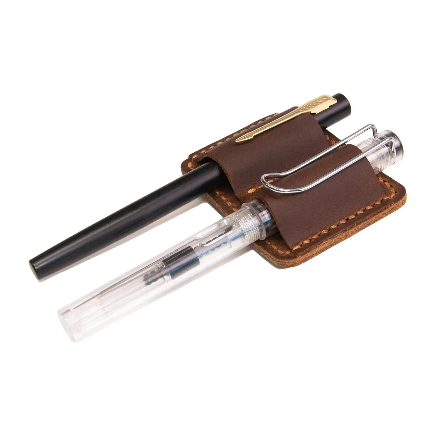 Handmade Leather Pen Holder Clip Notebook Pen Loop Stylish, Leather Pen Holderfor Books, notebook pen pencil holder clip and Practical Pen Organizer (Brown)