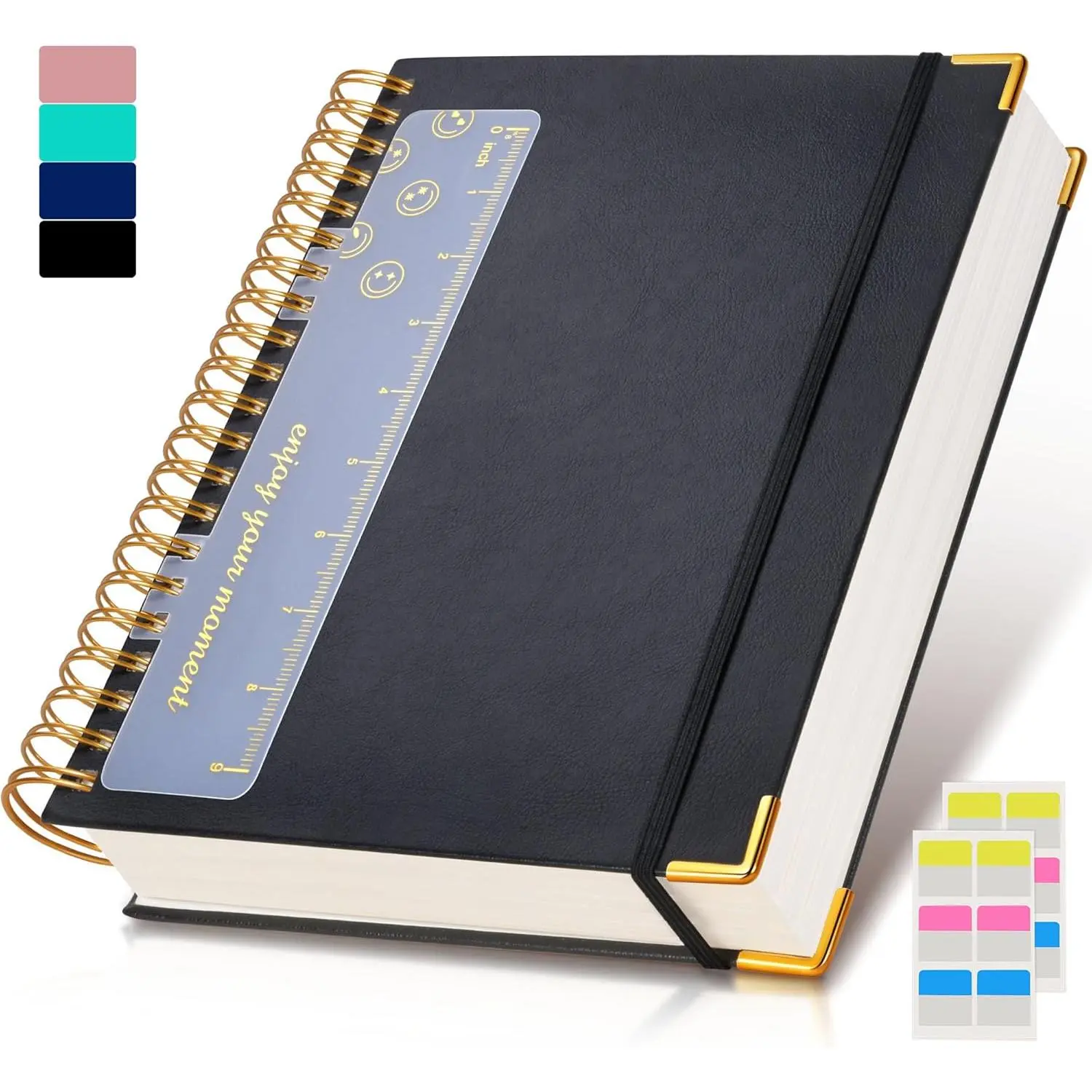 Spiral Notebook Journal 8.5" x 11", 300 Pages Hardcover Leather Lined Journals for Women Men, A4 Large College Ruled Notebooks with 100 GSM Thick Paper, Spiral Journal for Writing Work School, Black