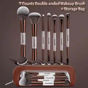 MAANGE 7pcs Double-ended Makeup Brushes Set with Cosmetic Bag, Foundation Brush Loose Powder Brush Blush Brush Contour Brush Concealer Brush Eyeshadow Brush Detail Brush, Professional Cosmetic Tools for Foundation Blending & Eyeshadow Application
