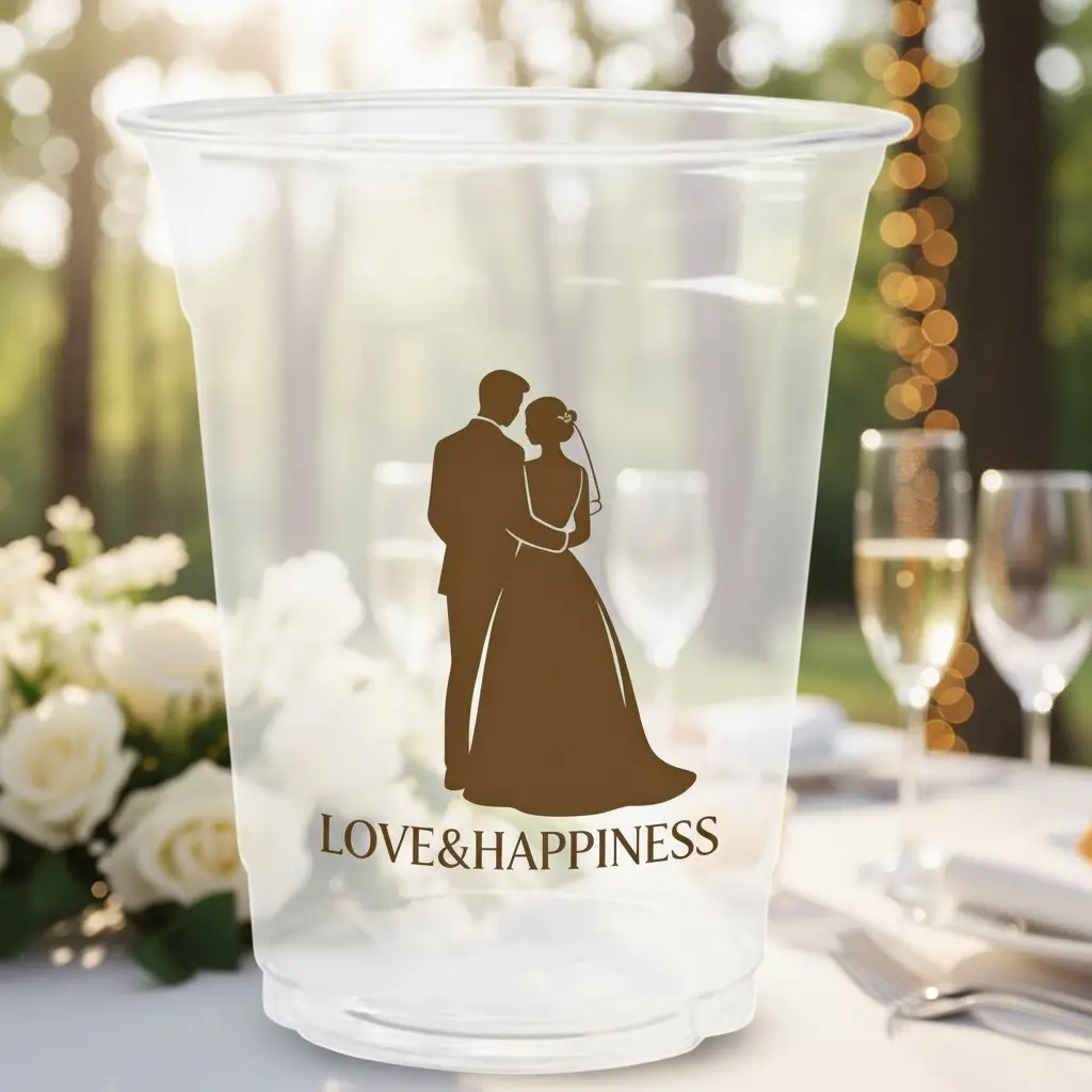 200pcs ROMANTICWEDDING 12oz Plastic Wedding Cups Bulk Transparent Disposable Drink Cups for Reception Supplies, Bridal Showers, and Wedding-Themed Party Decorations