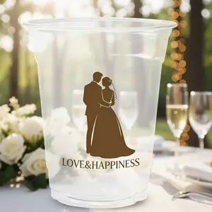 200pcs ROMANTICWEDDING 12oz Plastic Wedding Cups Bulk Transparent Disposable Drink Cups for Reception Supplies, Bridal Showers, and Wedding-Themed Party Decorations