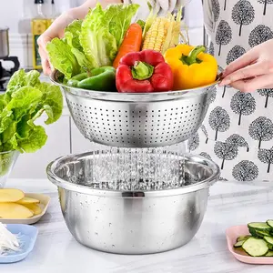 3-in-1 stainless Kitchen Basket Set | Food Preparation & Kitchen Use | Multifunctional Basin Colander Strainer Combo | Vegetable Wash