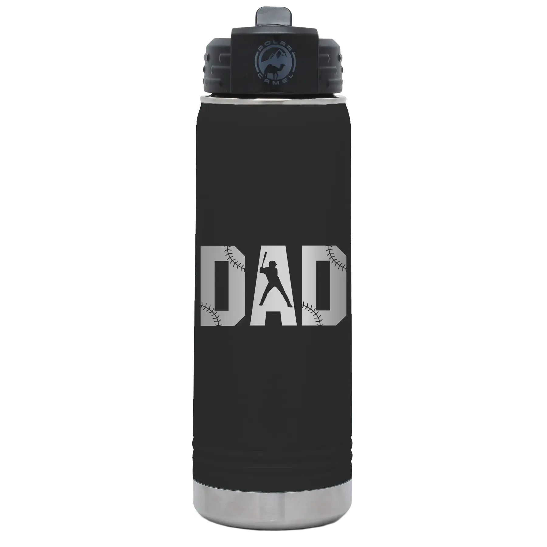 Classic Stainless 20 oz Insulated Baseball Dad Water Bottle, Portable with Lid, Black