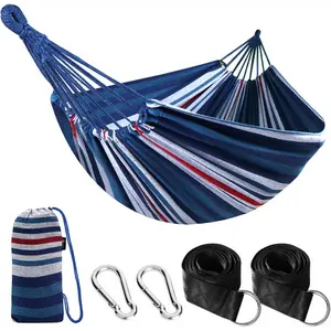 Cotton Hammock Portable Camping Hammocks for Hanging Sturdy Garden Comfortable Fabric Hammock with Tree Straps Up to 660lbs with Travel Bag for Camping Outdoor/Indoor Patio Backyard