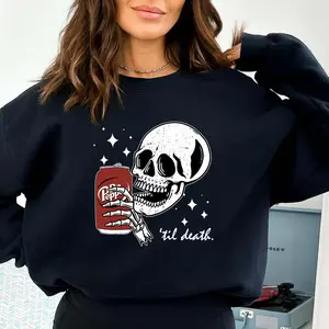 Skeleton Soda Lover Sweatshirt – Halloween Skull with Spooky Drink Can & ‘Til Death’ Quote, Funny Fall Outfit #TilDeathStyle #SkeletonVibes #SpookySeason