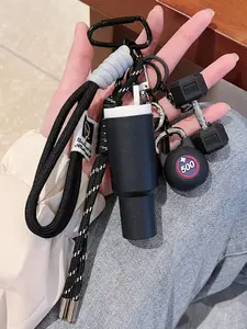 Dopamine Themed Fitness Bag Hanging, Sweet Cool Girl-Style Mini Water Cup Keychain Pendant, Keychain Accessories, With Dumbbell And Kettlebell-Shaped Charms For Students, Commuters Daily Use, Attachable To Backpacks, Shoulder Bags, Or Key Rings
