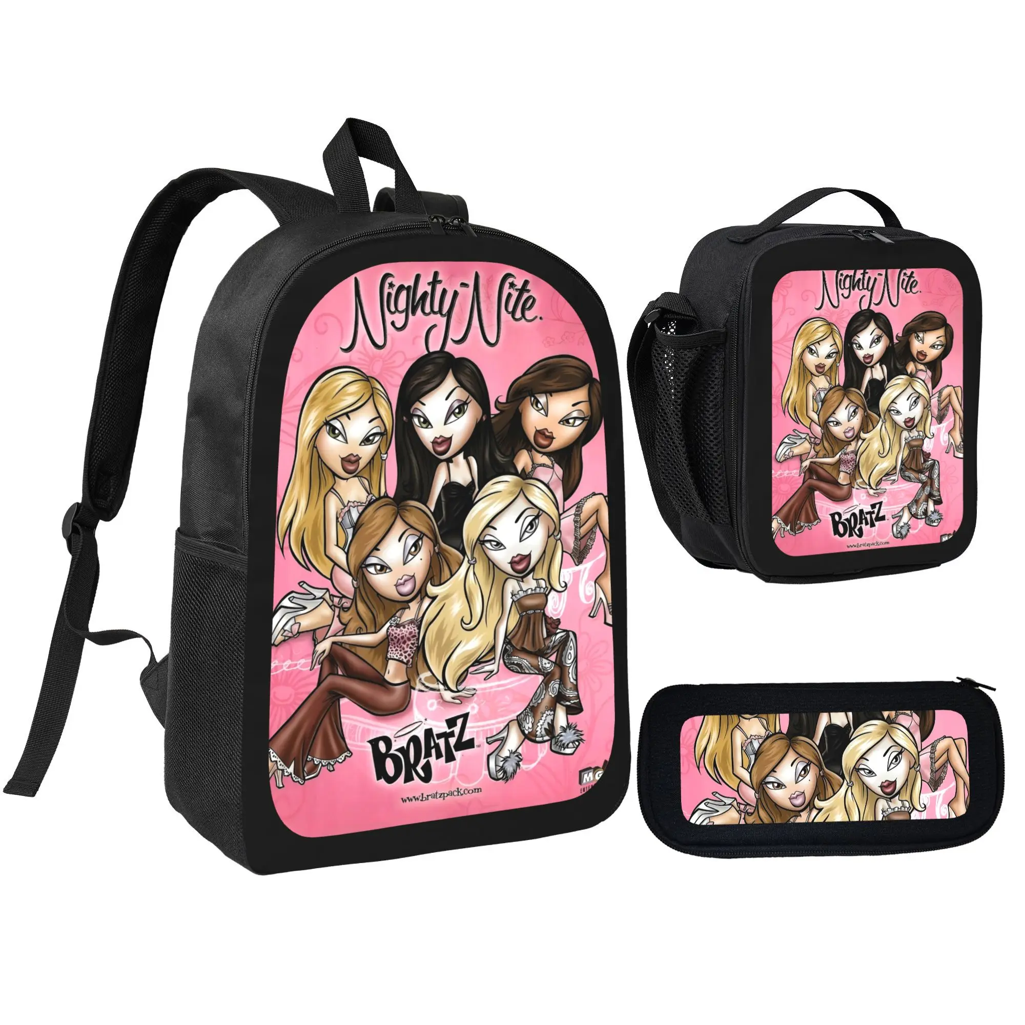 Bratz 3-in-1 Backpack Lunch Bag Pencil Case Set - Trendy Fashion School Supplies for Girls, Featuring Cloe, Yasmin, Sasha & Jade, Durable Back-to-School Essentials