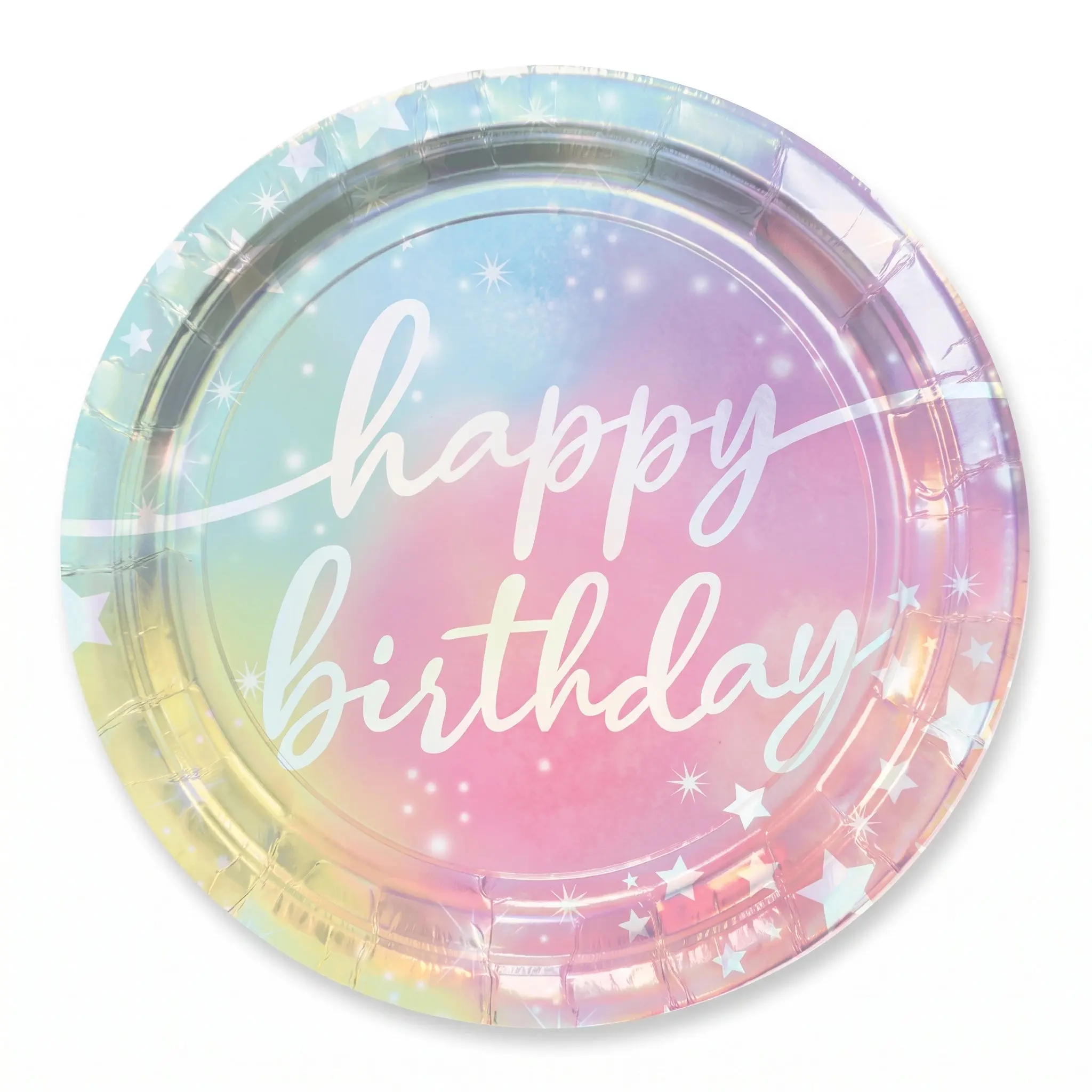 Luminous Iridescent 9" Happy Birthday Plates - 8 Pack