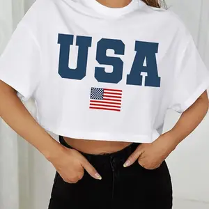 American Flag Crop Tops Women USA Crop Shirt Patriotic 4th of July Tee Memorial Day Tshirt Girls Crop Tops shirts