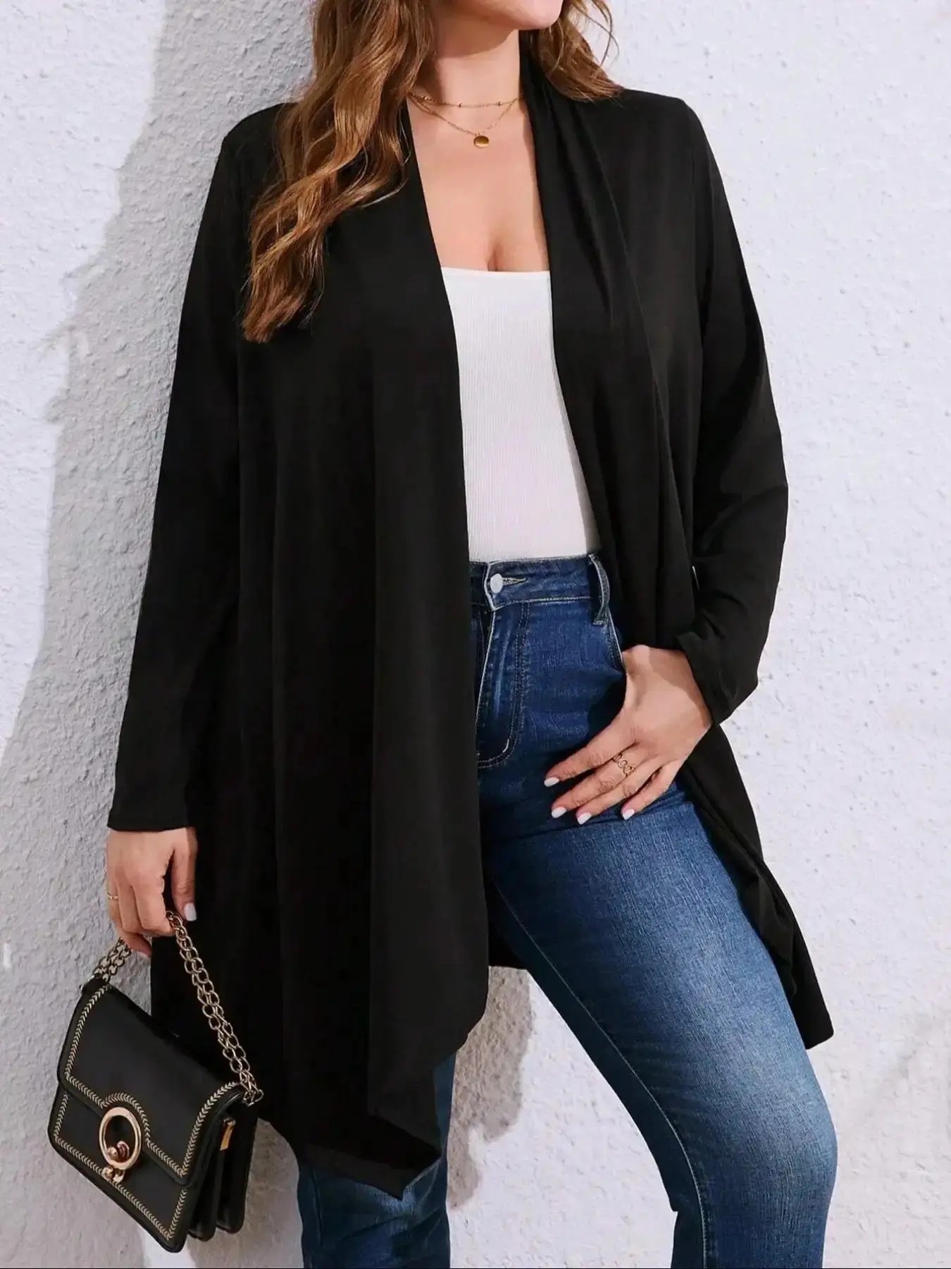 Modern Women's Loose Asymmetrical Hem Casual Knitwear Cardigan Jacket Outerwear, Knee-Length Long Sleeve Pullover, Button Front, All Seasons, Comfortable Fit, Womenswear Tops, effortless layering, chic everyday