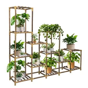 Plant Stand Indoor Outdoor, 11 Tier Wooden Plant Shelf for Multiple Plants, Large Capacity Flower Rack for Patio, Garden, Balcony, Living Room