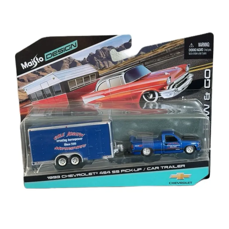 Maisto Design Diecast Collectible 1993 Chevrolet 454 SS Pick-up Model Car - 1/64 Scale, Accurate, Realistic Detail, Tow-and-Go Car Trailer