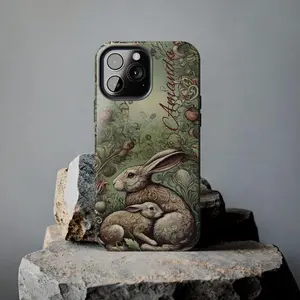 William Morris Inspired Tough Phone Case, Vintage Rabbit & Baby, Art Nouveau, Nature, Wildlife Lover Gift, Gift for Sister, Friend, Him/ Her, Birthday - iP Xr, 11, 12, 13, 14, 15, 16, 17, S21, 22, 23, 24, 25 - Tough Case, MagSafe Case, Phone Case