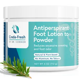 Creda-Fresh Antiperspirant Foot Lotion to Powder - 113g Organic Silky Powder for Excessive Sweating & Odor Control - 24-Hour Odor Protection - No Aluminum, No Talcum - Made in USA