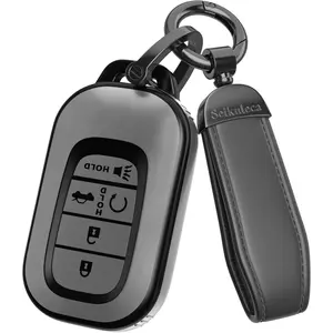 for Honda Key Fob Cover Accessories- Matte TPU Key Fob Cover with Leather Keychain for 2022-2026 Civic Accord HR-V Pilot CR-V, Sport SI EX EX-L (Matte Gray, Model 1)