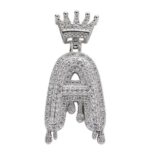 Crown Drip Initial Pendant | Vintage Hip-Hop Micro-Pavé CZ |  Statement Jewelry
