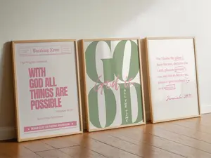 Set of 3 Pink Sage Green Girly Christian Poster Unframed  God is Good All The Time Print Jeremiah 29 11 Wall Art With God all Things Are Possible