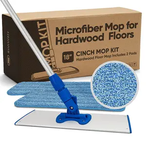 Cinch Microfiber Mop for Hardwood, Tile, Vinyl & Smooth Floors | 2 Wet Pads Included | Reusable Mopping Heads | Lightweight Flat Mop