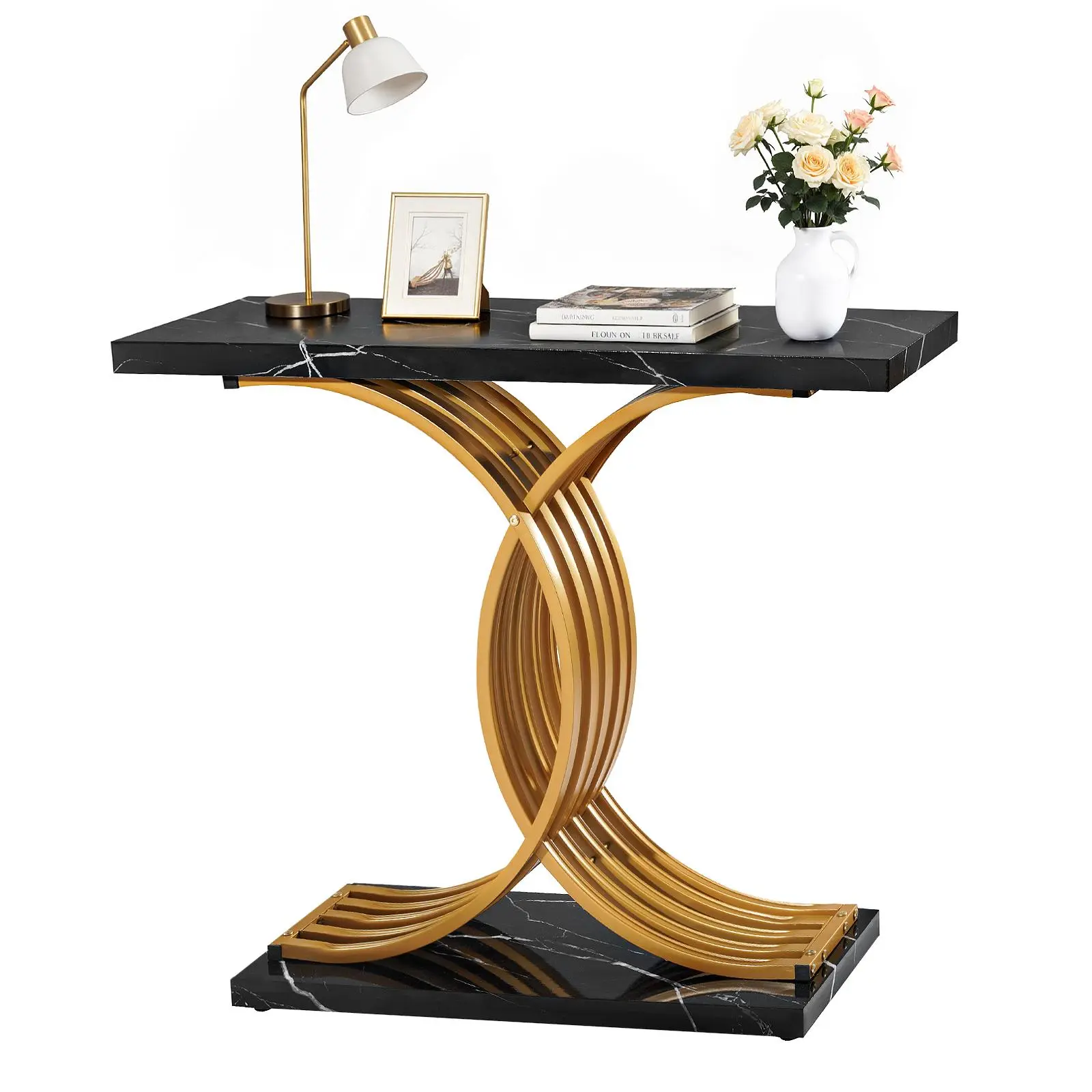 【SummerFinds】VEVOR 39 in Gold Console Table, Modern Desk Behind the Couch, Wood Rectangle Entrance Desk, Narrow Long Sofa Table Accent Stand with Metal Legs for Hallway, Bedroom, Living Room, Foyer, Easy Assembly