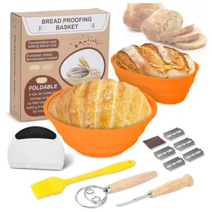 Silicone Banneton Bread Proofing Basket, 10" Oval & 9"Round Sourdough Bread Baking Supplies with Bread Making Tool Supplies Accessories, Bread Making Starter Kit, Premium Gift Set
