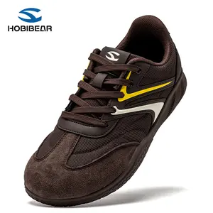 HOBIBEAR Men's 0-Drop Barefoot PU Leather Casual Trainers - Wide Round Toe, Breathable, Anti-Slip Rubber Outsole, Black, Fashion for Workout, Casual Walking, Black Casual Trainers, Fashion Casual Trainers