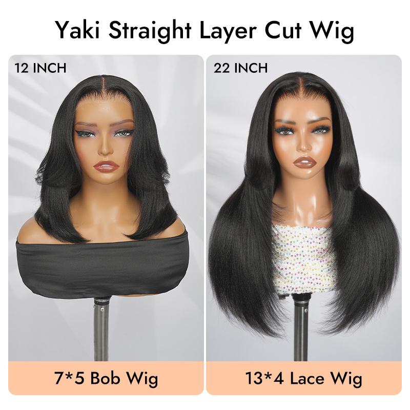 [Valentine's Day Essential] Wiggins Hair 220% Density Glueless Layered Cut Yaki Straight Bob Wig 7*5 Lace Closure Wigs Human Hair Ready To Go And 13*4 Lace Front Wig Pre Cut Lace Pre Plucked Beginner Friendly