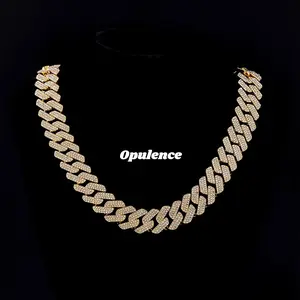 20mm 3 rows Moissanite  Full Diamond Shap Cuban Chain Necklaces For Men Women Iced Out Chain Hip Hop Goth Jewelry Free Shipping