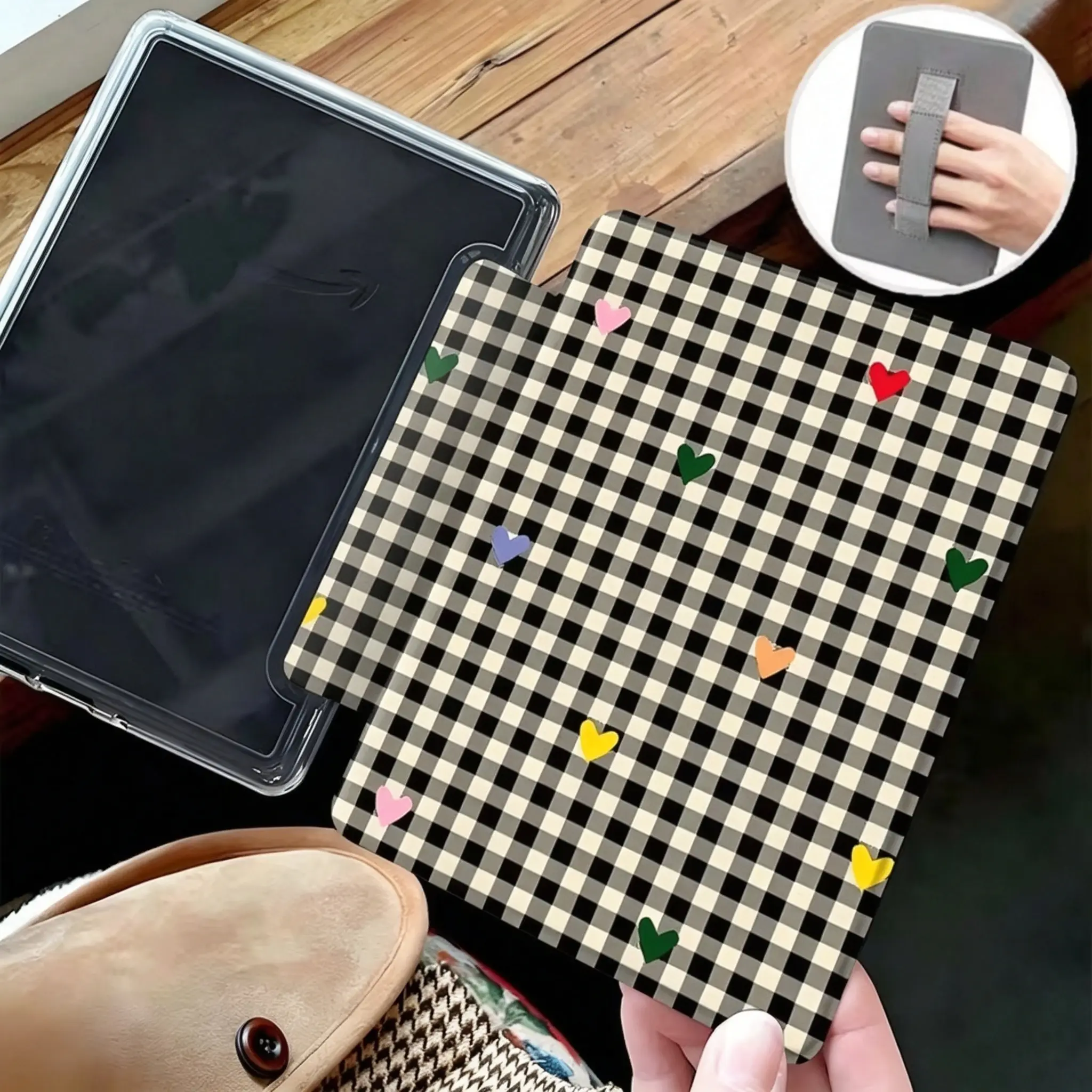 Kindle Paperwhite Protective Case for 5th-6th-7th-8th-10th-11th-12th Gen (2024-2025), Multiple Gens Fit, Grid Heart Pattern with Charming Illustrations, Ultra-Clear Soft TPU Back Cover, Electronics Accessory for Education Device Protection, Tablet