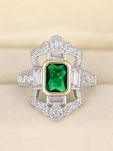 1 PC Fashion Green Cubic Zirconia Emerald Cut CZ Ring Cluster Ring Engagement For Women For Wedding Valentine's Day Gift Jewelry