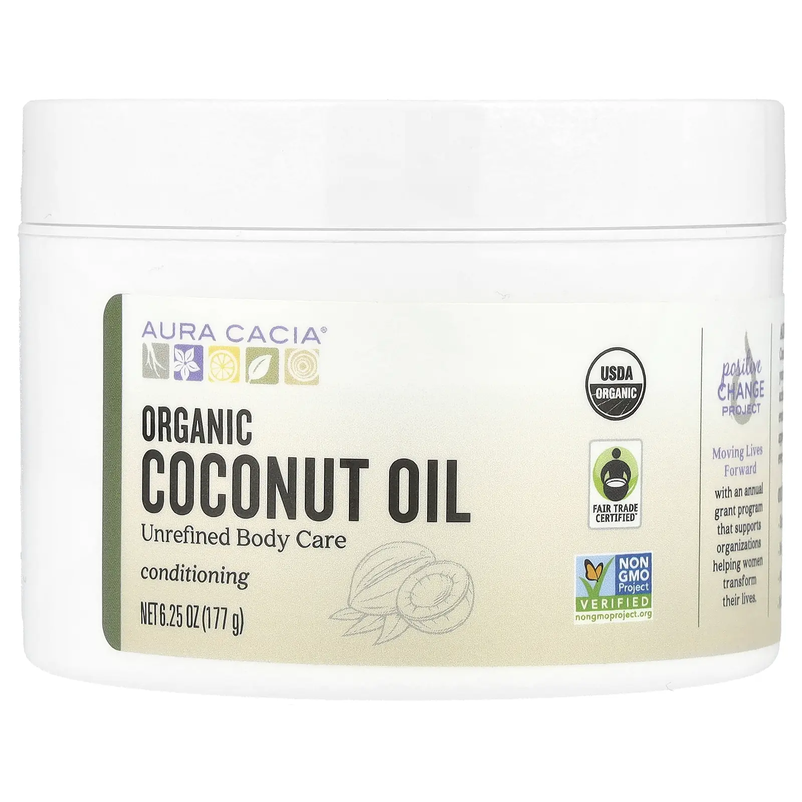 Aura Cacia Organic Coconut Oil, 6.25 oz (177 g)