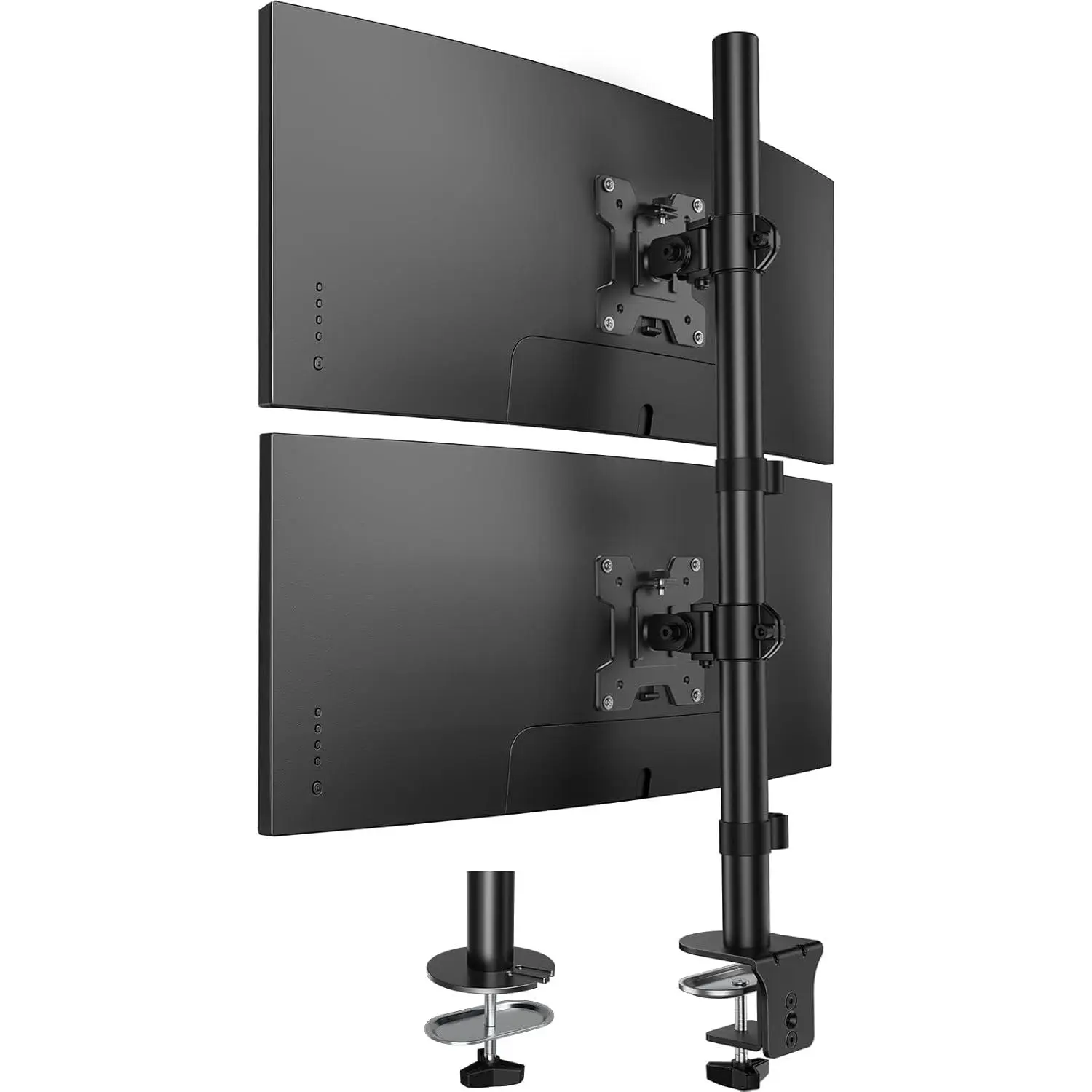 Vertical Dual  Mount, Stacked  Stand for 2 Monitors with Height Adjustment Computer  Arm Supports Two 17 to 32 Inch with C Clamp Each Desk Mount Hold up to 17.6lbs