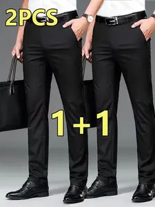 Men's Business Casual Pants, Elastic Straight Leg Office Wear, Formal Suit Trousers, 2 Piece Set, Versatile Work Attire, Casual Chic Trousers