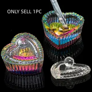 1PC Nails Tips Art Dish with Lid Acrylic Liquid Powder  Monomer Dish Glass Crystal Cup Glassware Manicure Tools for Professional Use and Home Use Brush wash cup