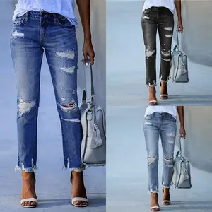 Womens Jeans Mid Waisted Stretchy Ripped Distressed Tummy Control Straight Ankle Jean for Women Trendyjeanshigh rise jeans