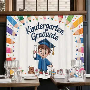 2D Flat Print 1pc,Kindergarten Graduate with Diploma,Kitchen Utensil Print Curtain-Translucent Rod Pocket Design, Machine Washable Contemporary Art Decor for Kitchen,Living Room,Light Filtering Privacy,Light Filtering Drapes