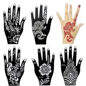 6 Sheets India Henna Tattoo Stencil Kit for Women Girl Hand Art Painting Temporary Tattoo Sticker Glitter Templates 7.87'' x 4''