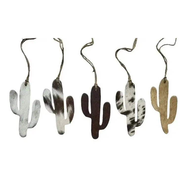 Cowhide Western Leather Christmas Ornament - Cactus -Sold Individually